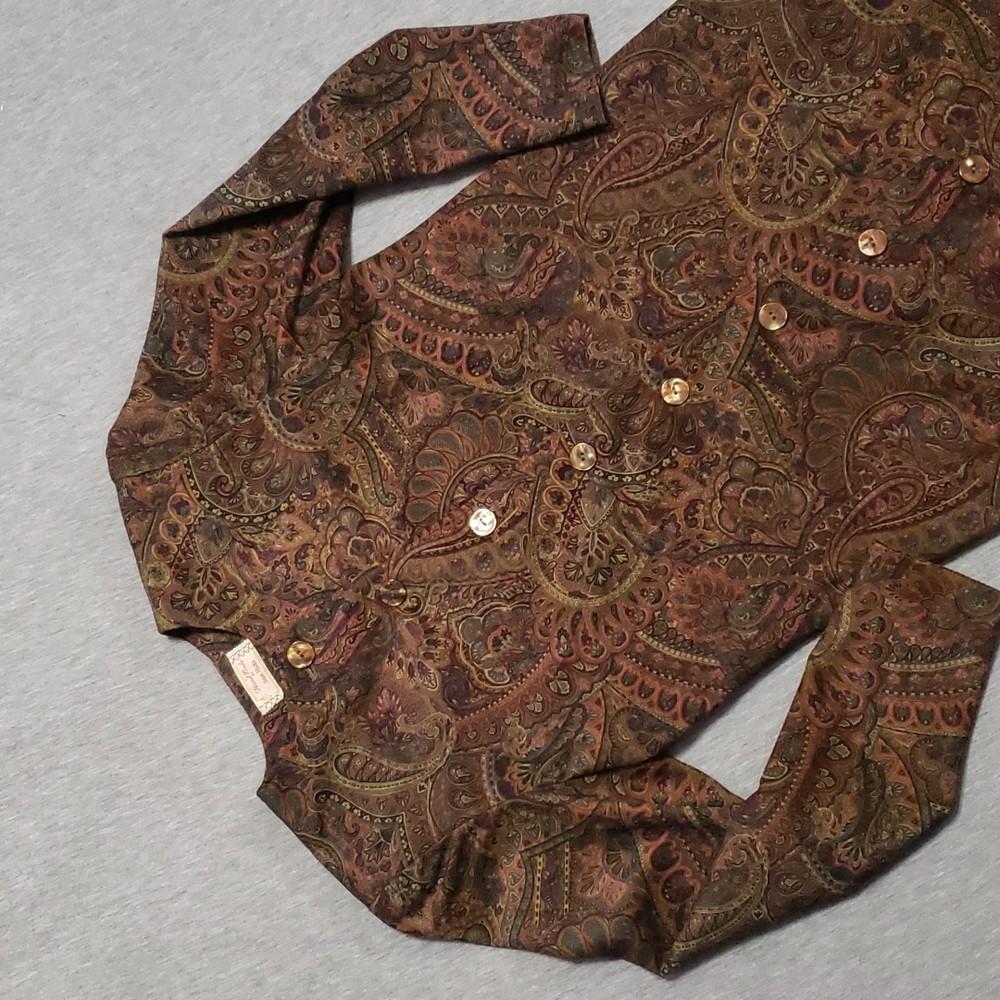Vintage Hand Made Earthy Paisley Button Up Winter Long Sleeved Midi Sheath Dress - Picture 9 of 11